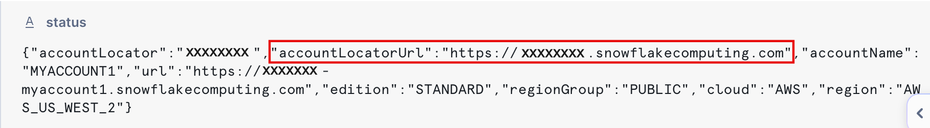 accountLocatorUrl for a Snowflake Open Catalog account.