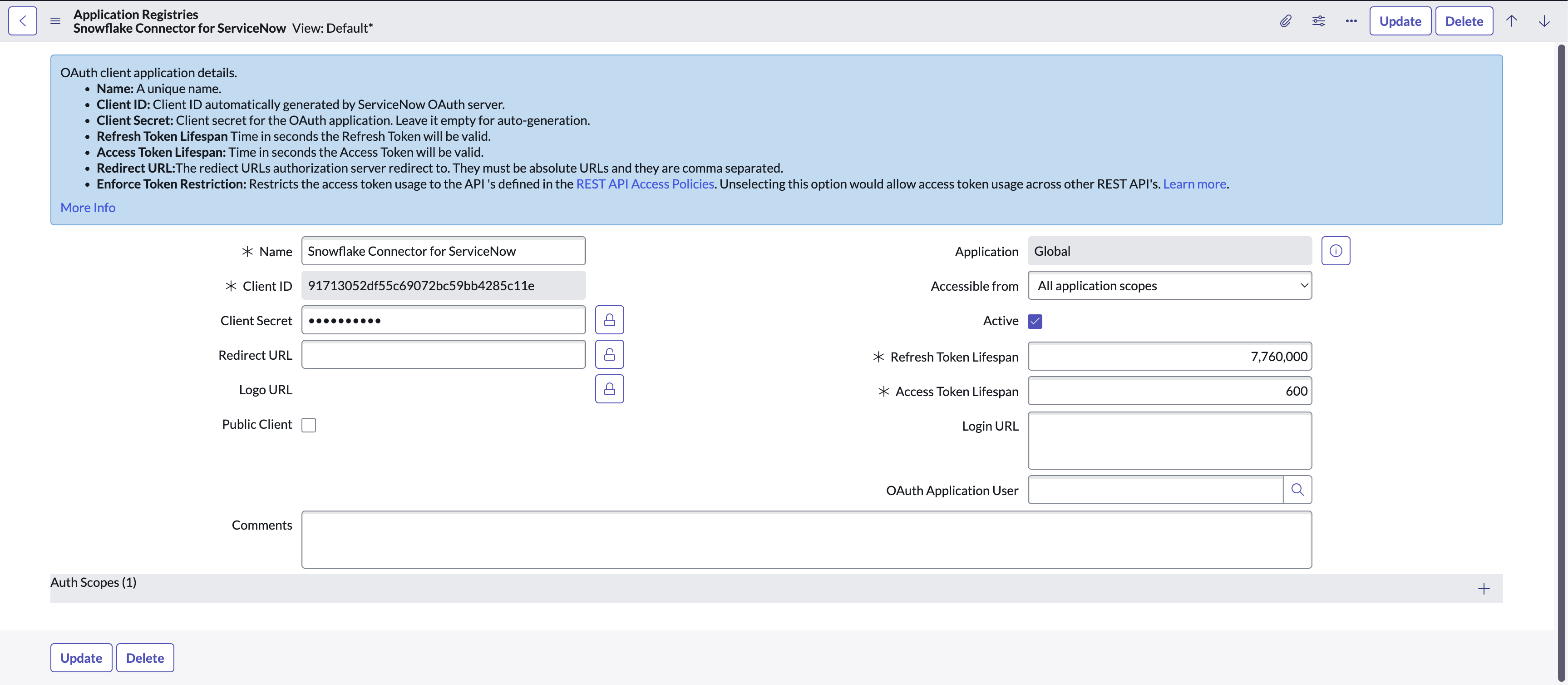 Displays the Application Registry page in ServiceNow®.